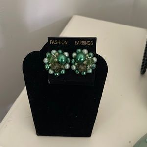 Vintage Green Clip Earrings